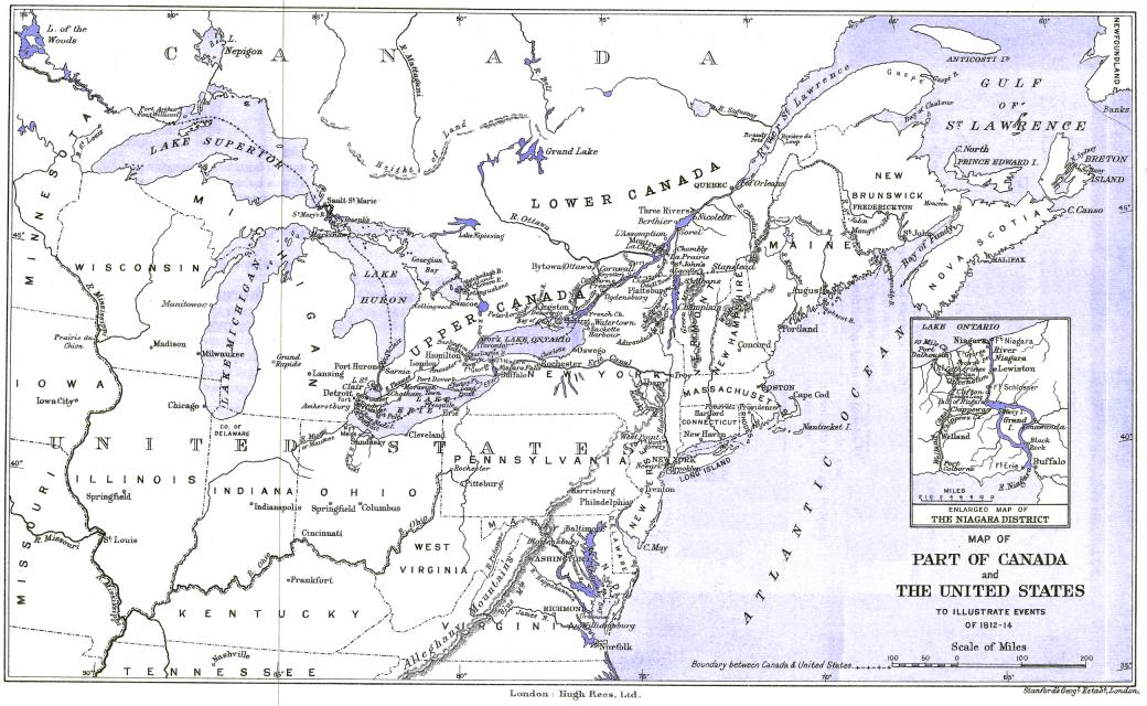 [Map of part of Canada and the United States to illustrate events of 1812–14.]